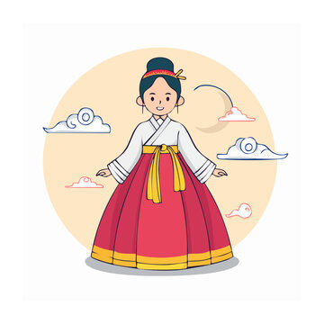 Woman in Traditional Korean Hanbok Illustration