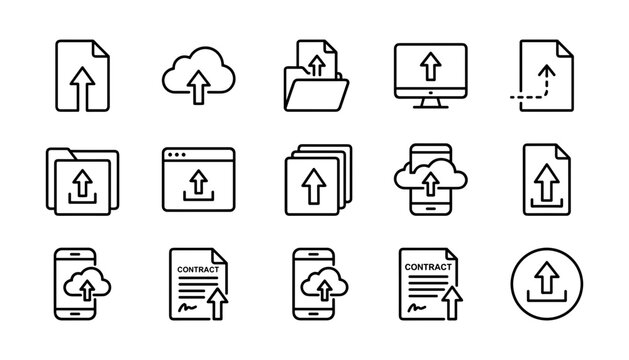 Clean document and cloud upload icons with flat graphic style and minimal design elements for digital transfer concepts