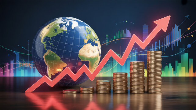 Global economy growth with rising coins