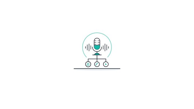 Glowing Podcast Microphone with Sound Waves and Platform Distribution Network Lines Animation