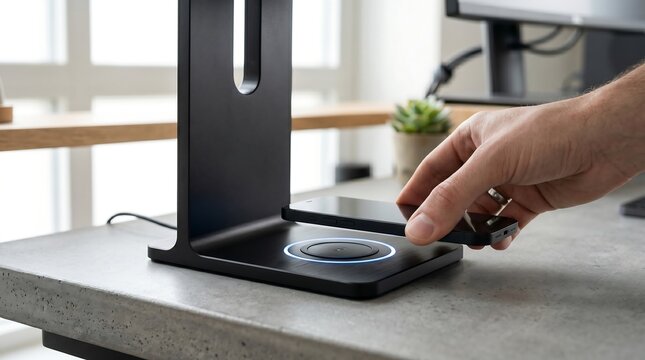 Close-up of wireless smartphone charging station