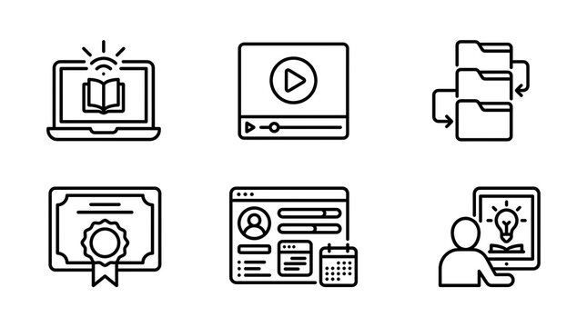 Online course icons for education and learning