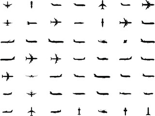 Black silhouettes of various aircraft and helicopters in flight airplane propeller plane © MD MOZAMMEL HAQUE