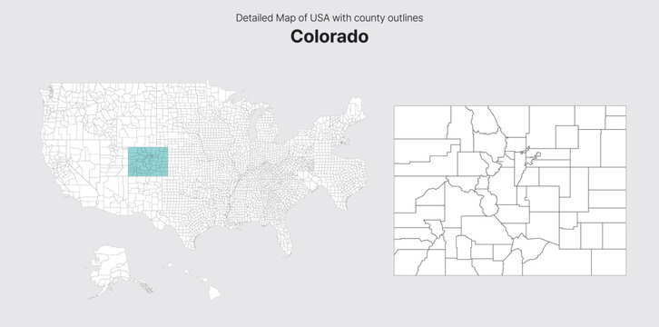 Vector US State and County Boundary Map.
Colorado map.