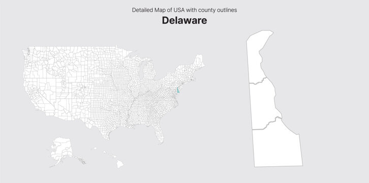 Vector US State and County Boundary Map.
Delaware map.