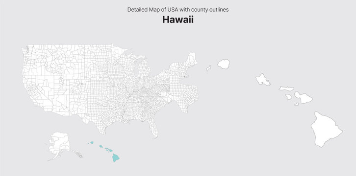Vector US State and County Boundary Map.
Hawaii map.