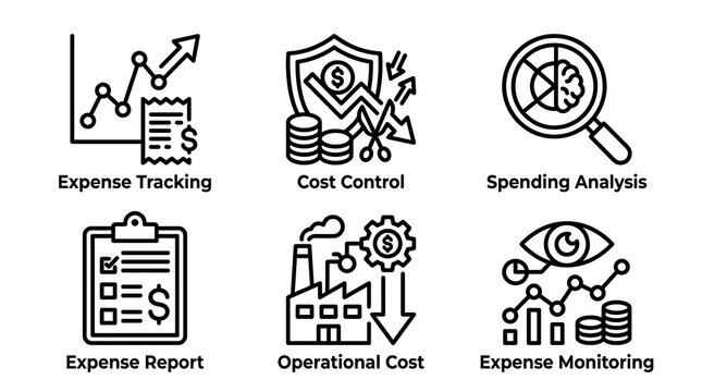 Expense and cost management icons on white background
