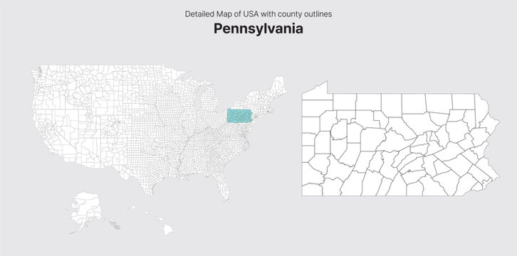 Vector US State and County Boundary Map.
Pennsylvania map.
