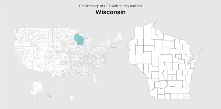 Vector US State and County Boundary Map.
Wisconsin map.