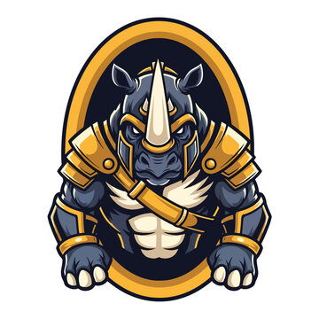 Muscular armored rhino warrior mascot design.