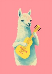 Fototapeta premium Unicorn playing harp guitar mammal music.