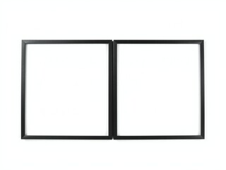 Fototapeta premium Two empty square black wooden picture frames side by side