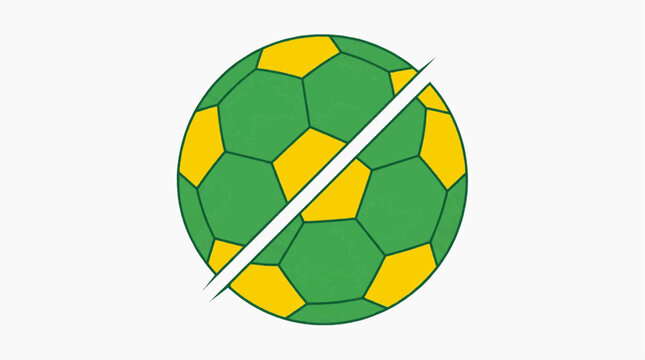 Green and yellow soccer ball divided by a white line, symbolizing Brazil and sports green and yellow brazilian colors at on 2026 soccer world championship