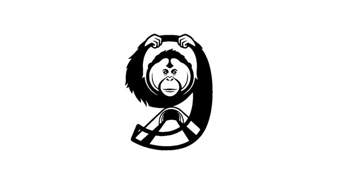 Playful monkey illustration with curved tail design.