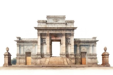 Naklejka premium Ancient architecture landmark white background sculpture.