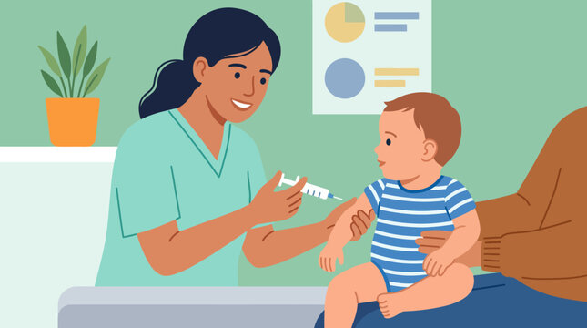Nurse giving a baby an injection.