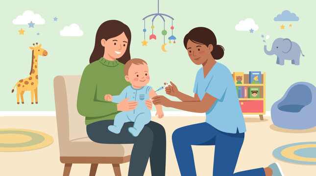 Nurse giving baby a vaccination.