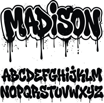 Graffiti style alphabet with madison font example