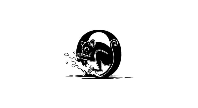 Black and white illustration of a squirrel in a circular frame.