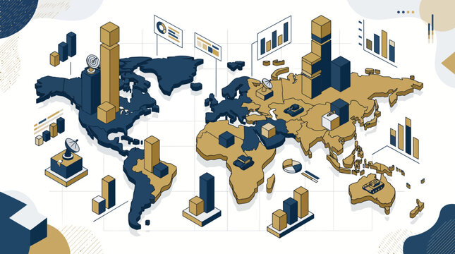 Isometric World Map Military Defense Budget Infographic and Global Expenditure Statistics Charts