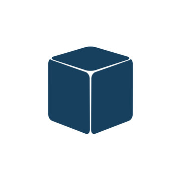 Minimalist Dark Blue Three Dimensional Geometric Cube Icon for Modern User Interface Design and Digital Graphic Representation