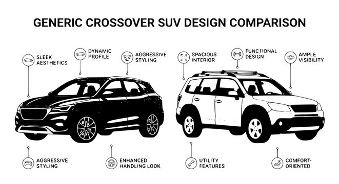 Generic Midsize Crossover SUV Comparison Vector Illustration Isolated on White