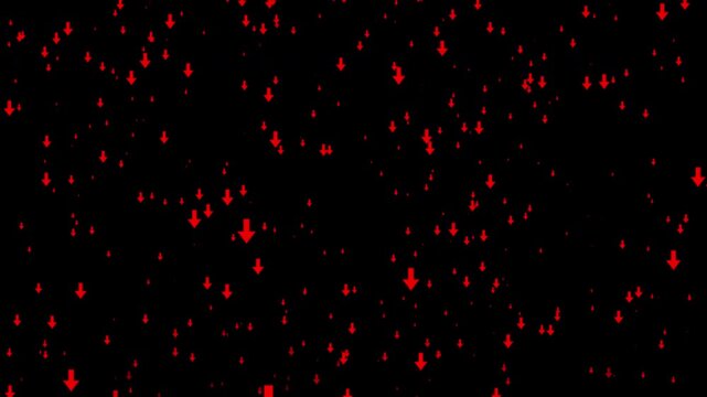 A shower of downward arrows. Alpha Channel. Seamless loop animation.