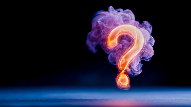 Fiery question mark icon made of realistic thick burning smoke clouds and bright flame
