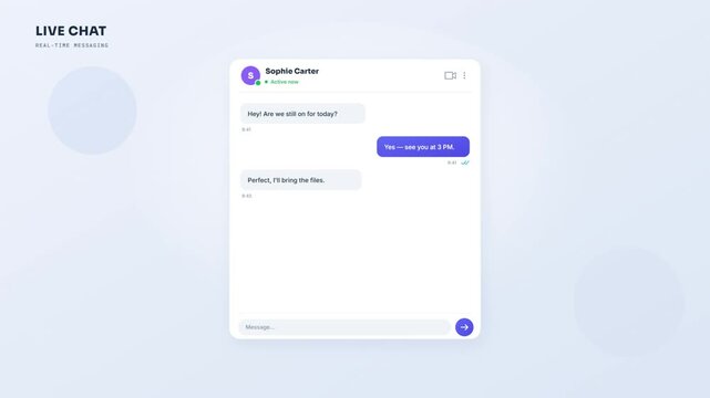 Live chat messaging interface with conversation bubble on a clean smartphone app screen