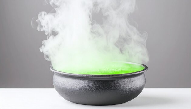 Steaming Green Potion in Witch's Cauldron