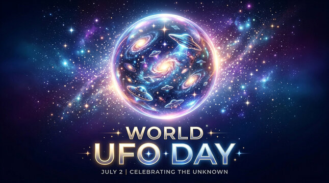 World UFO Day, July 2, Celebrating the Unknown, Space, Glowing Planet, Alien Event