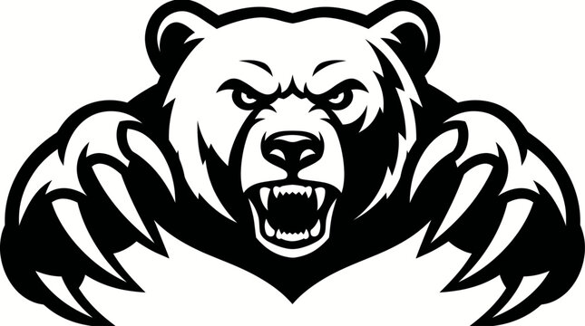 Black and white angry bear head.