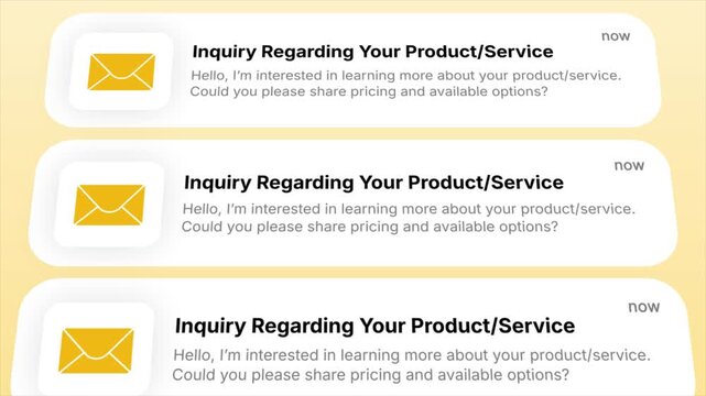 Inquiry Regarding Product or Service Email Notification Displayed on Screen. Ideal for customer communication, sales, marketing, business support, and CRM concepts.