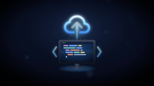 Software development and cloud computing concept with programming code on a desktop computer screen