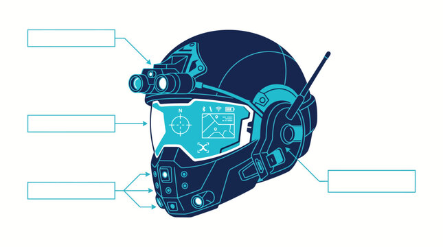 Futuristic Soldier Smart Helmet Infographic Template with HUD Display Vector