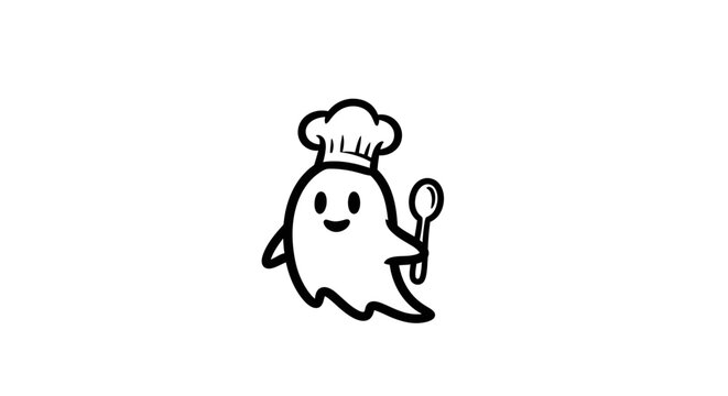 Smiling ghost chef with spoon.