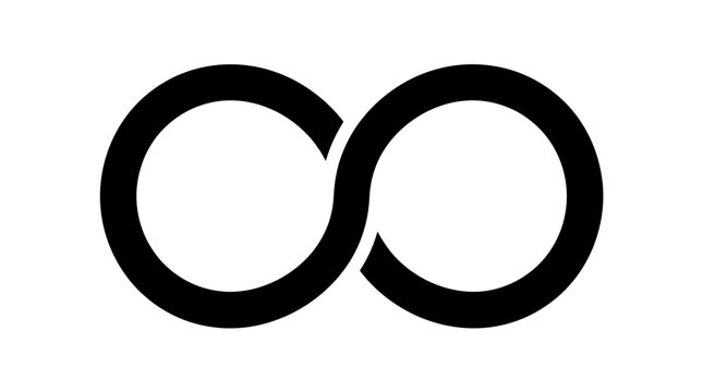 Infinite loop symbol, infinity sign, eternity symbol, black on white background