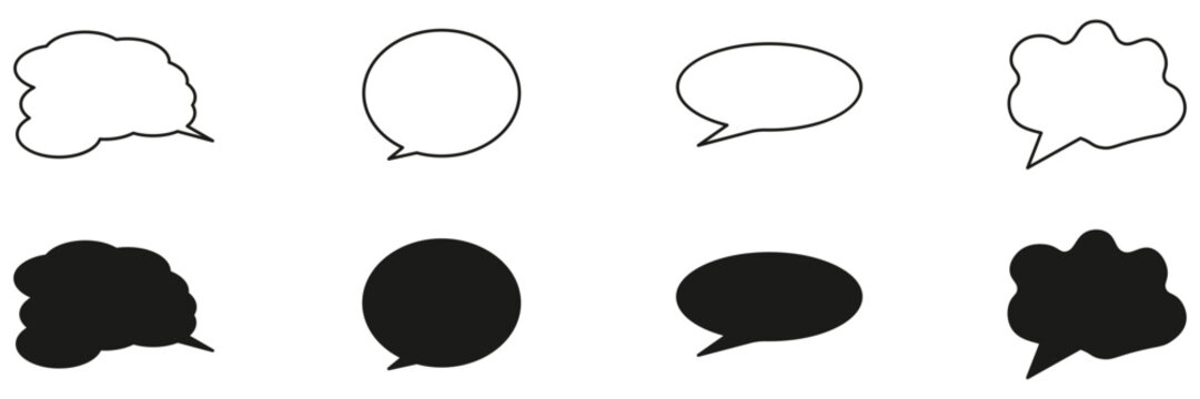 A versatile collection of black and white vector speech and thought bubble icons for various communication designs