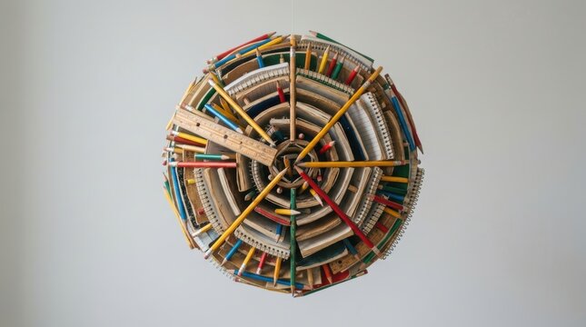Creative Wall Clock Made From Colorful Pencils.