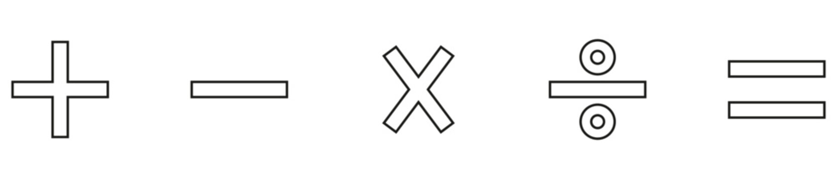 Basic mathematics operations symbols plus minus multiply divide and equals signs for educational concepts and calculation design elements