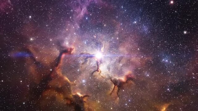 Detailed cosmic nebula with glowing golden gas and stars.
