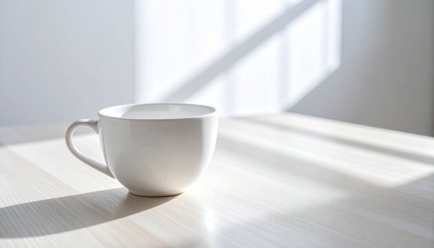White Coffee Cup in Sunlight on Table