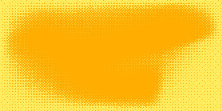 Yellow orange bitmap pixel texture. Dotted dither gradient pattern background. 8 bit halftone faded pop art gradation wallpaper. Vanishing raster video arcade game backdrop for banner, poster. Art