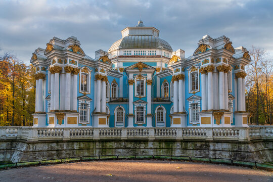 Hermitage pavilion in the Catherine Park of Tsarskoye Selo on a sunny autumn day, Pushkin, St. Petersburg, Russia