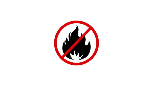 No fire symbol with a red circle and slash over a black flame on a white background fire ban flammable