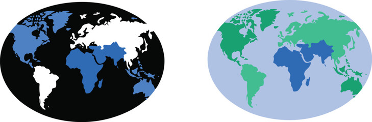 Fototapeta premium Two world map globes showing different highlighted continents and regions