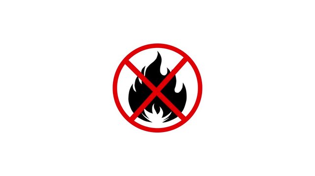 No fire warning symbol with red prohibition circle and black flame on white background fire ban flammable