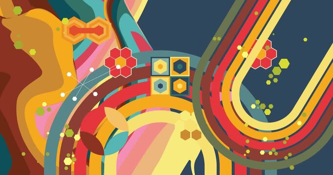 Retro 70s Background animation with Groovy 1970s art video. Minimalistic Vintage design, old-fashioned color artwork.