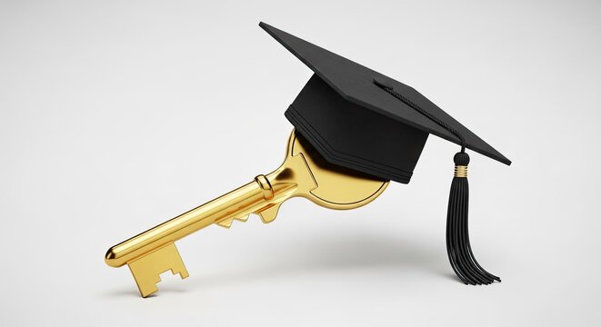 Graduation Cap and Golden Key - Symbolizing Education Success and Opportunity