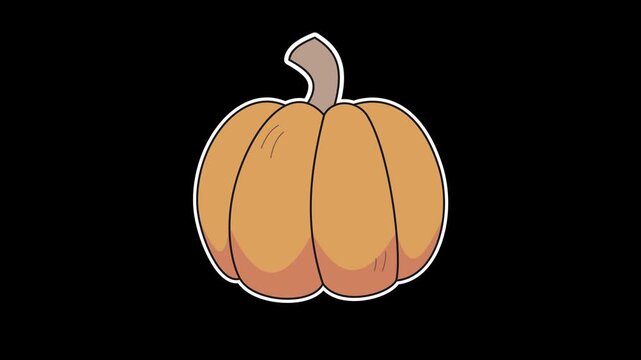 Seamless looping animation of a bouncing pumpkin with a swinging stem for autumn harvest and Thanksgiving concepts. Flat style sticker element on transparent alpha channel